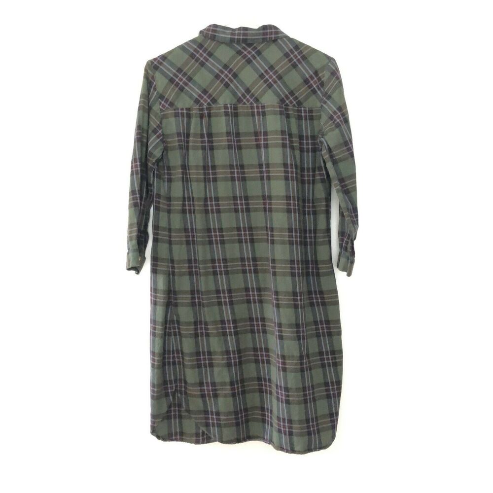 Zara Womens 3/4 Sleeve Button Front Collared Plaid Dress Green S Small - Picture 4 of 9